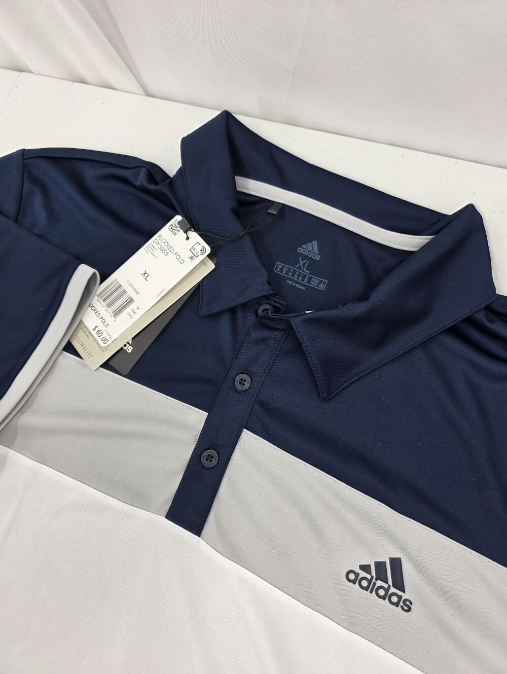 NWT Adidas Golf Climalite Blocked Polo Men's XL DY3959 Blue White Gray Stretch.